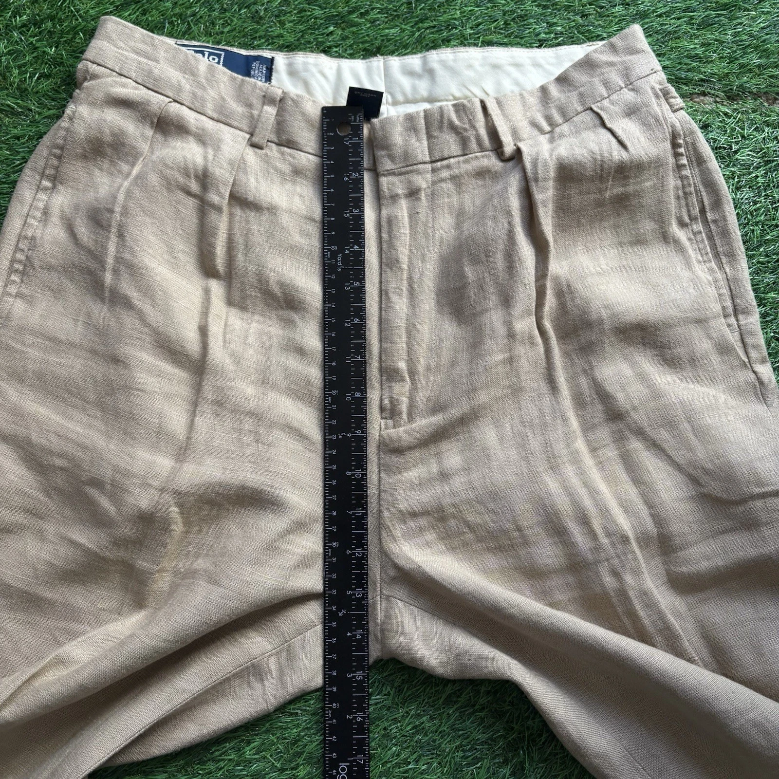 VTG 90s Polo Ralph Lauren 100% Linen Dress Pants Pleated Cuffed Mens 33x32 Beige image 11