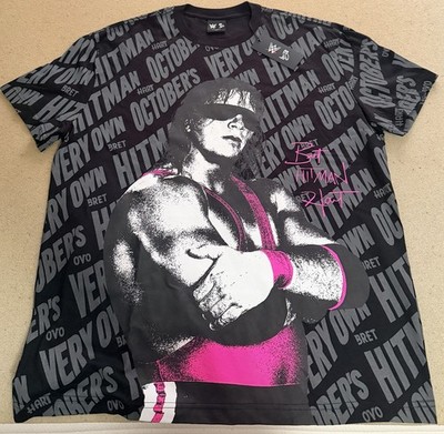 New Men s Wwe Ovo Bret The Hitman Hart T-shirt Black Pink Size Large