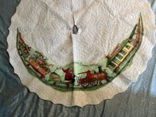 Vtg Christmas Tree Felt Skirt Santa Train Hometown Express Table Cover 34.5” Cut