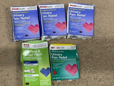 5x Lot CVS Health Urinary Pain Relief & UTI Test 72 Tablets & 2 Tests