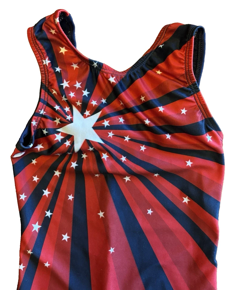 GK Stars CS Gimnasia Danza Leotardo Niño Pequeño Rojo Blanco Azul Estrellas Unitard Foto 4 de 4