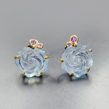 Orecchini fatti a mano 16 ct+ acquamarina naturale argento sterling 925 /E133568