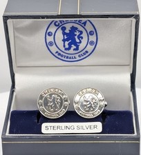 Image of Official New & Boxed Chelsea  F.C.  925 Sterling Silver Lion Crest Cufflinks