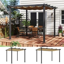 Aluminium Pergola with Retractable Roof, Garden Gazebo Canopy, Khaki