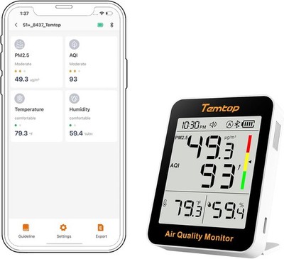 Temtop Luftqualitätsmonitor PM2.5 Bluetooth Thermo-Hygrometer Raumfeuchtigkeit
