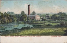 Electric Power House Showing MT Tom Florence MA 1910s Smokestack Postcard