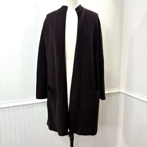 Eileen Fisher Gr. M Strickjacke Pullover Vintage 100% Wolle dunkelbraun langarm