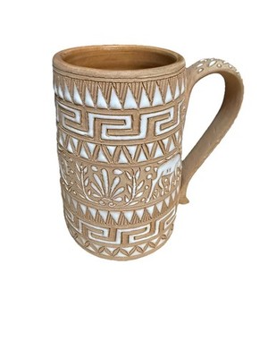 Vintage Ikaros Pottery Decorative Mug From Greece Signed