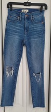 Madewell Women's Jeans Size 24 Blue, 9" Mid-Rise, Skinny Fit, Stretch Distressed