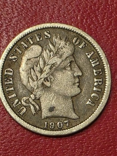 SCARCE  : 1907-P Barber  SILVER Dime /Strong Strike / Most Of LIBERTY Visible