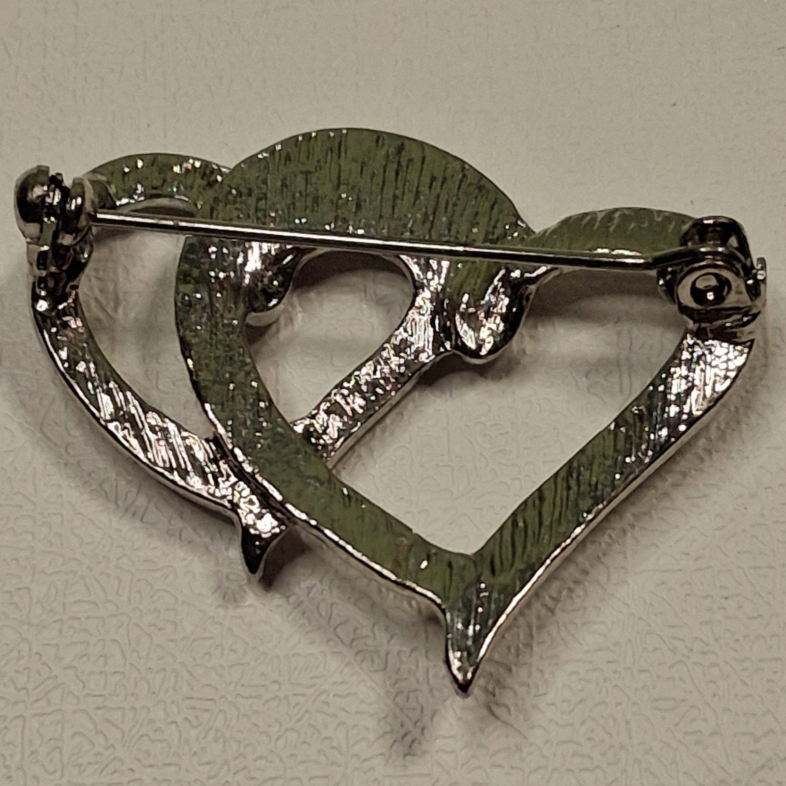 Vintage Silver Tone Double Interlocking Heart Bro… - image 2
