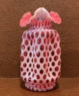 FENTON ~ CRANBERRY OPALESCENT COIN DOT VASE ~ 8 1/2” ~ CIRCA: 1940’S-1960’S