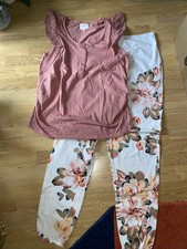Next Maternity Pyjamas Pink Top And Flowery Bottom Size M Excellent Condition 