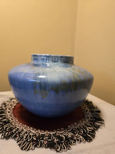 Vtg 1930s ROSEVILLE tourmaline IMPERIAL II VASE blue green Art Deco A-200-4 MINT