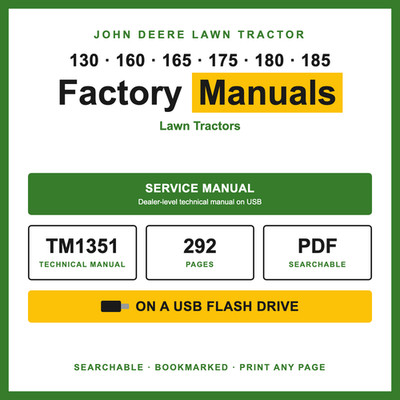 John Deere 130 160 165 175 180 185 Lawn Tractor Service Manual TM1351 USB