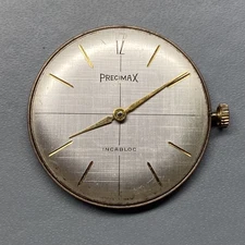 Vintage Precimax Peseux 320 Manual Watch Movement Precimax Brushed Dial Working 
