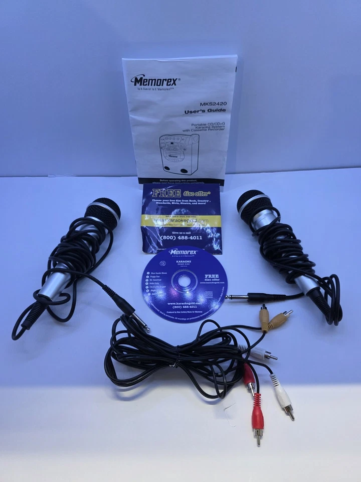 MEMOREX Karaoke Machine w/ Dual Mics MKS2420NBL CD Casette Plus Bowie Singles CD - Image 2 of 4