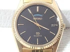 Vintage Seiko SQ Men's Day Date Gold Tone Watch Black Dial One Jewel S Steel