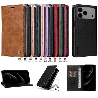 For iPhone 17 Pro Max 16e 15 14 Plus 13 12 11 Flip Magnetic closure Wallet Case