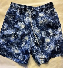 Lands' End Men's Swim Trunks, Deep Sea Navy Tie Dye Palm, Mesh lined, Sz. S, EUC