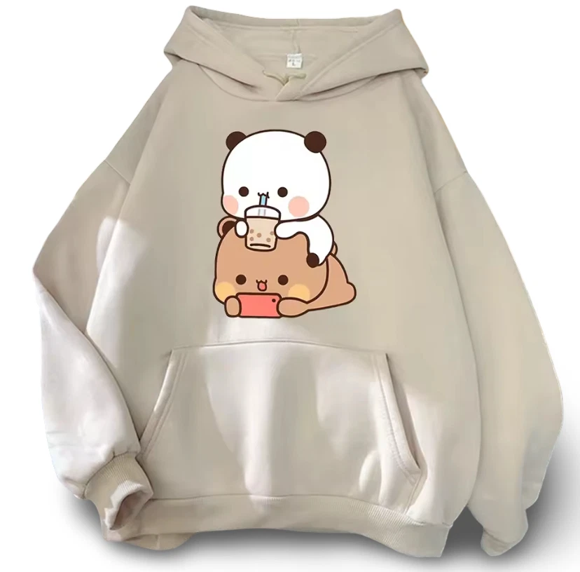 Linda sudadera con capucha Kawaii Bear - sudadera con capucha de invierno Buble Tea para mujer suelta Foto 3 de 4