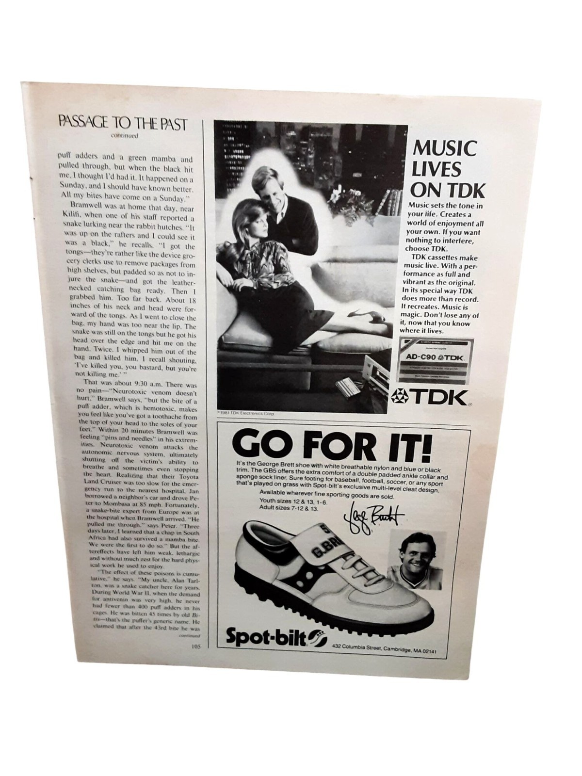 1982 TDK Music Cassette Ad Spot Bilt George Brett Shoe Ad Vintage Print Page