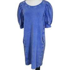 Saturday Sunday Dress Womens XS Blue Puff Sleeve T-Shirt Shift Pockets Casual