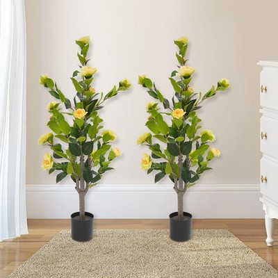 2 Pack Artificial Tea Rose Tree,artificial Plant ,simulated Tea Rose Tree Yellow
