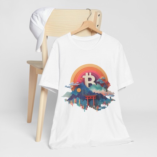 Premium Bitcoin Unisex T-Shirt Japan Crypto Dreamcore Rainbow Sunset Tee - Picture 5 of 7