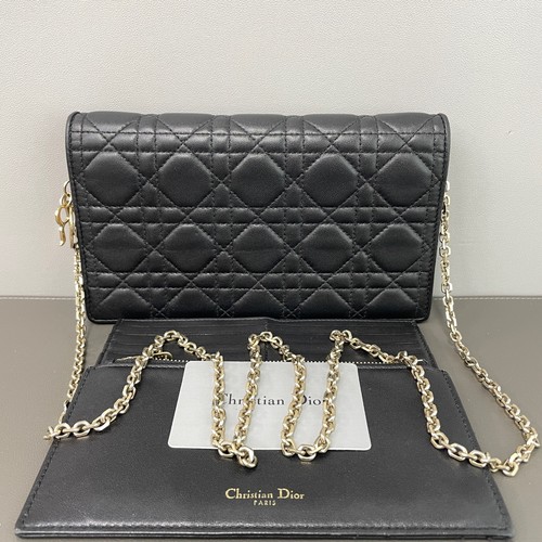 Christian Dior Lady Dior Normal Black Lambskin Leather Detachable Chain Crossbod