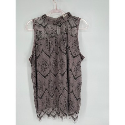 Eve & Maddie Sz XL Lace Sleeveless Top Mock Neck Mauve Festival Party Blouse