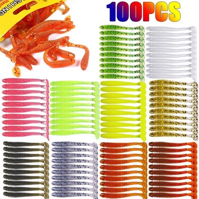 Angelköder Soft Tail Bait Set Madenwurm Swimbaits Silikon Wobbler 50/100 Stück
