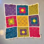 Handmade Crochet Knit Baby Blanket/Throw Colorful Floral Granny Squares 38”x38”