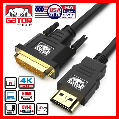 DVI to HDMI Cable Male To Male HD Laptop PC 1080P Monitor Cord HDTV Projector