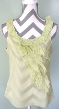 BANANA REPUBLIC Womens Green Silk Blend Ruffle Front Sheer Sleeveless Top Sz S