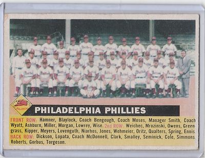 1956 Topps # 72-  Philadelphia Teamcard  (nme left err)