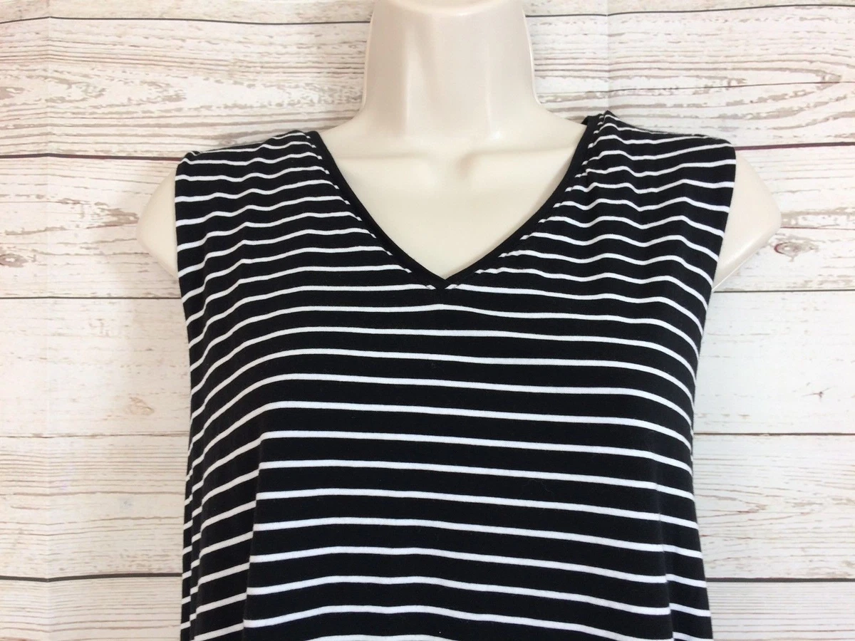 Anne Klein Womens V Neck Sleeveless Casual Top Blouse Striped