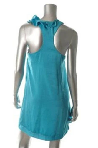 CHEQUER ~ Vestido recto versátil con volantes cascada satinado verde azulado espalda deportiva 12 NUEVO $188 Foto 2 de 2