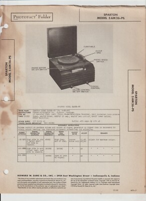 VINTAGE SONORA Phonograph SERVICE MODEL 5 AM 26-PS Photo Fact Folder 10/1946 A1