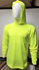 Neon Yellow or Orange Long Sleeve Hoodie Shirt, Polyester birdeye mesh