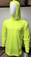 Neon Yellow Long Sleeve Shirt With Hoodie, Polyester birdeye mesh fabric