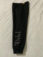 NWT VICTORIA'S SECRET PINK FLEECE CLASSIC SWEATPANTS SMALL BLACK SHINE