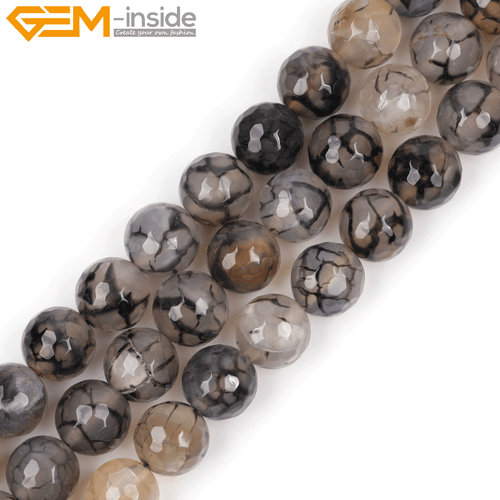 Faceted Black Dragon Veins Agate Gemstone Round Beads For Jewelry Making 15” - Picture 4 of 29