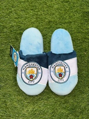 Offizielle Manchester City Kinder/Jugendliche Colourblock Hausschuhe XL (5-6) BRANDNEU MIT ETIKETT
