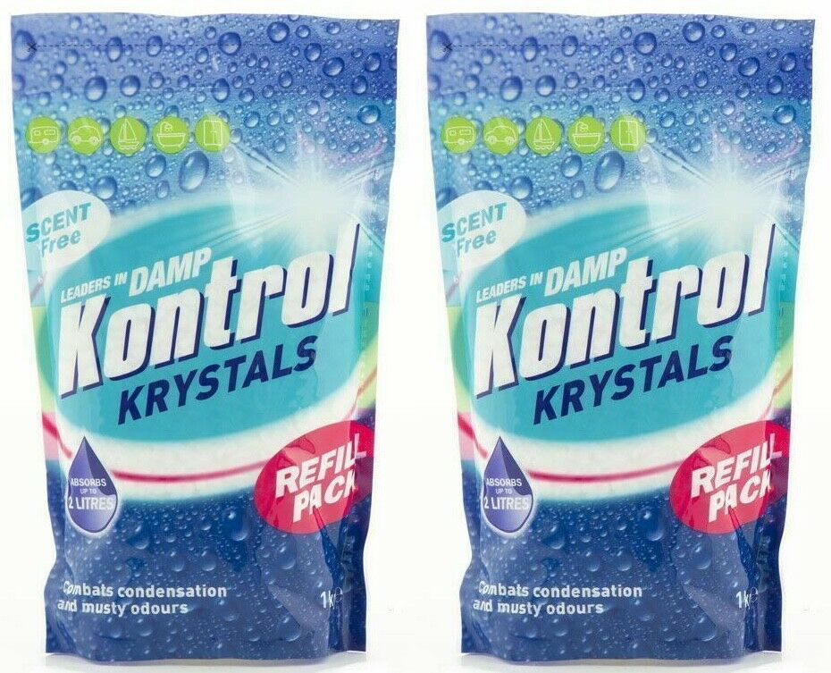 2x Kontrol Dehumidifier Refill Crystals Moisture Damp Mildew Condensation - 1kg
