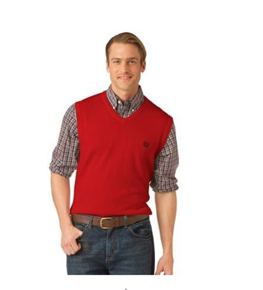 red v neck sweater mens outfit