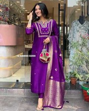 Fully Readymade Embroidery Work Salwar Kameez New Women Kurta Palazzo  Dupatta