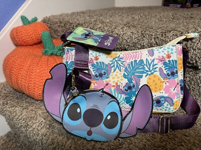 Stitch Tropical Floral Small Handbag w/ Coin Purse - Monstera & Pineapple Print