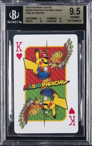 2016 POKEMON CENTER MARIO PIKACHU PLAYING CARDS KING OF HEARTS BGS 9.5