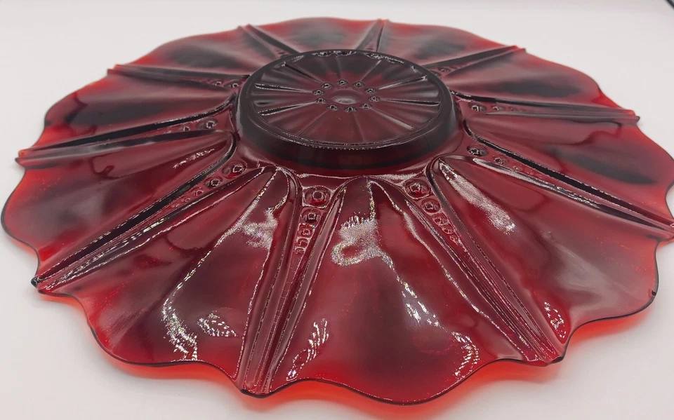 Oyster & Pearl Royal Ruby Depression Glass 13 3/8" Sandwich Plate Anchor Hocking - Image 4 of 4